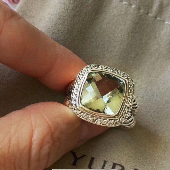 INCLUDES-PAPERWORK David Yurman 11mm Albion Prasiolite & Diamond Ring - Picture 2 of 12
